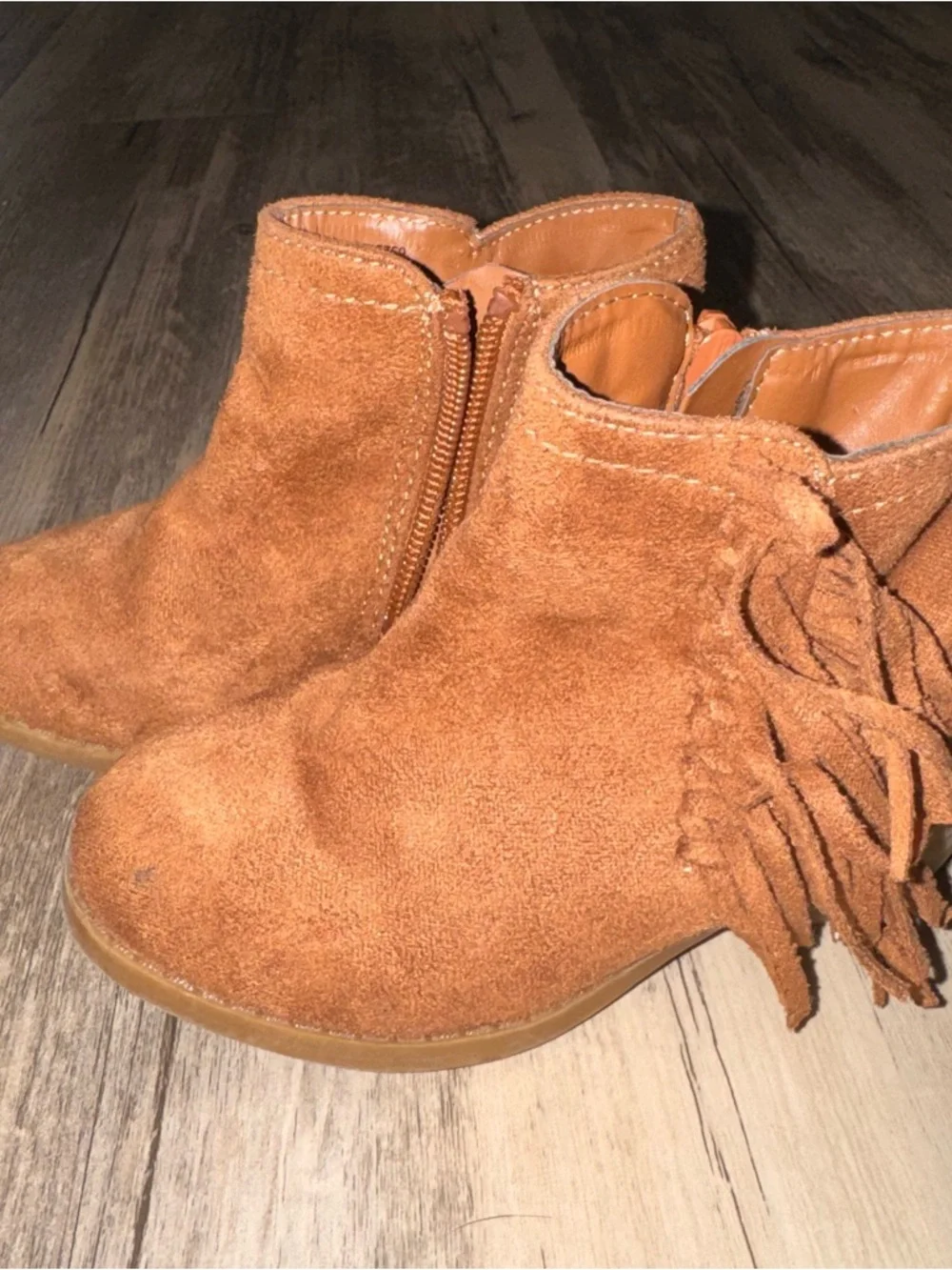 Rampage Kids Suede Fringe Ankle Booties- Cognac Brown